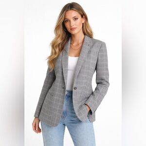 Tommy Hilfiger NWT Gray Windowpane Plaid Blazer Tailored Stretch Career Jacket